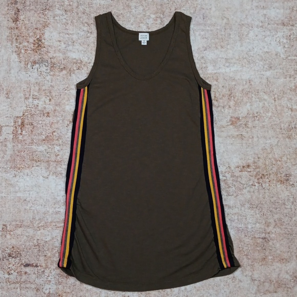 Peyton Jensen Olive Green Tank Side Stripe Cotton Mini Dress Womens Sz Meduim